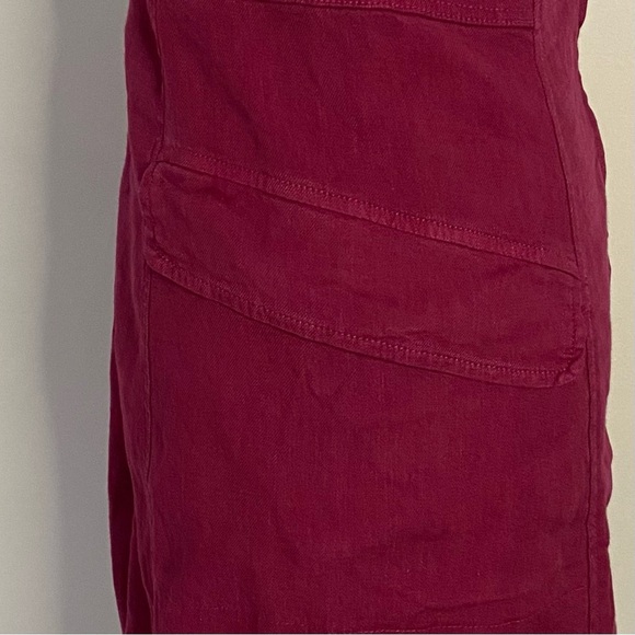 Anthropologie Square Neck Linen Blend Mini Cargo Stretch Dress 6 Burgundy Boho - Picture 4 of 13